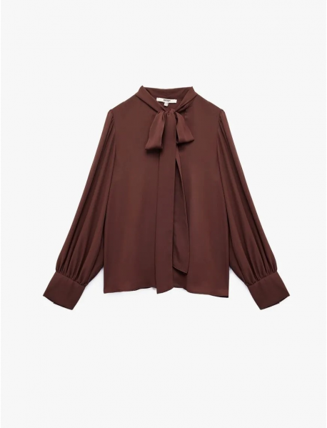 Krep Kumaş Fular Yaka Uzun Kollu Gömlek